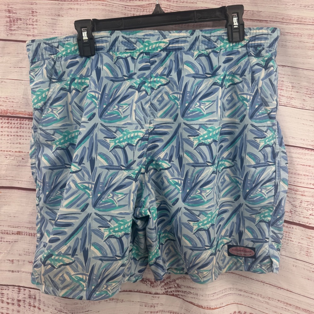 Vineyard Vines Shorts Mens Medium Blue Abstract Fish Swim Trunks Mesh‎ Lined